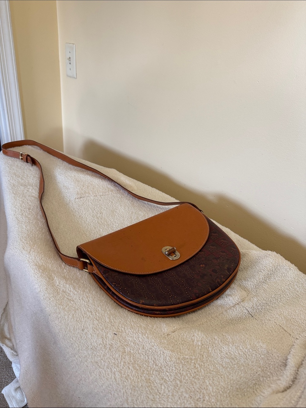 Escada Two-Tone Brown & Tan Crossbody Saddle Bag